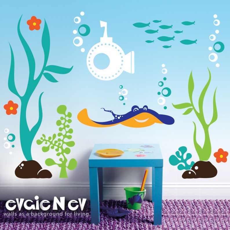 Children Wall Decals underwater Theme With Ray Submarine Etsy