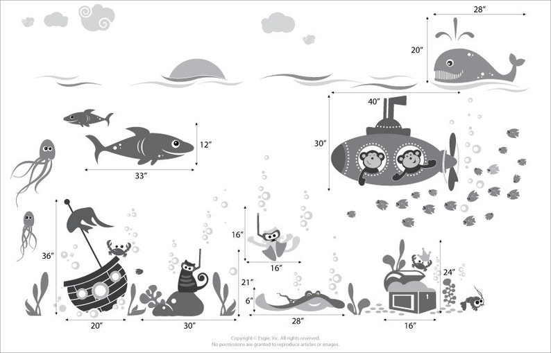 Ocean Friends Wall Decals  Cats Scuba Divers with Submarine image 2