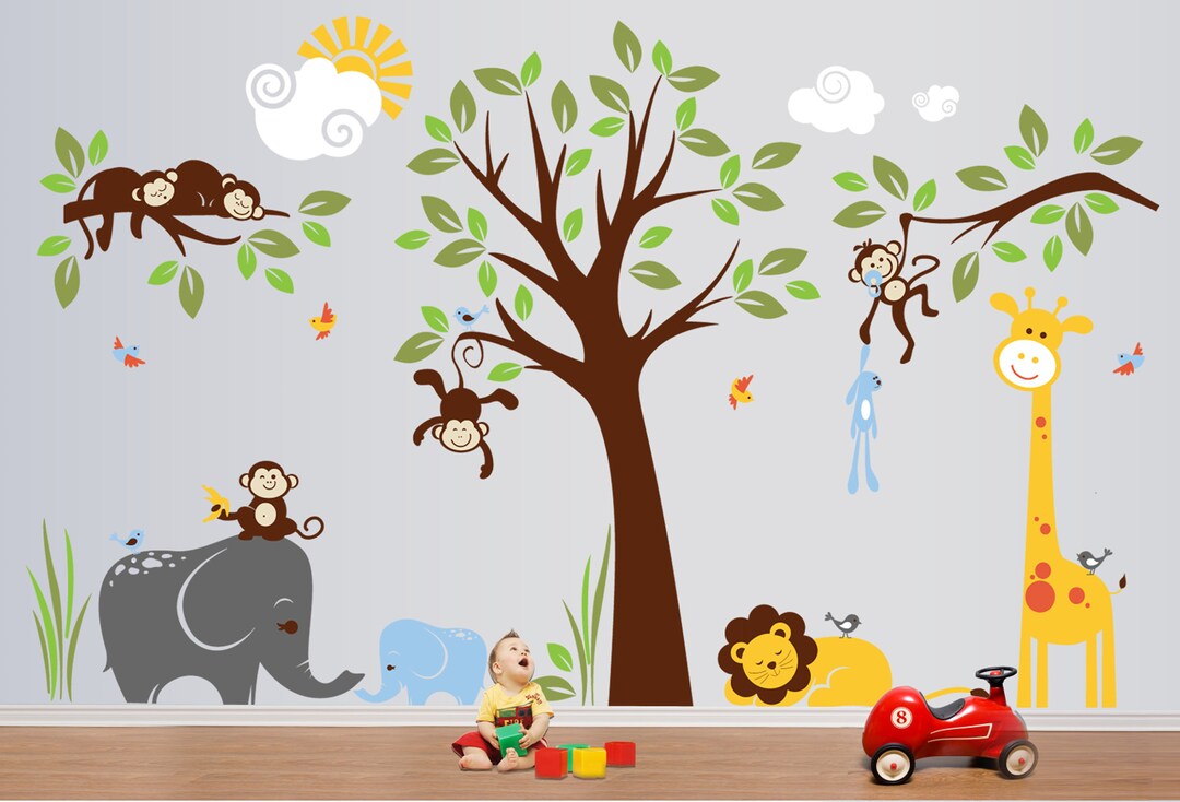 Safari Wall Decals Nursery Wall Decals Monkey Wall Decals Etsy