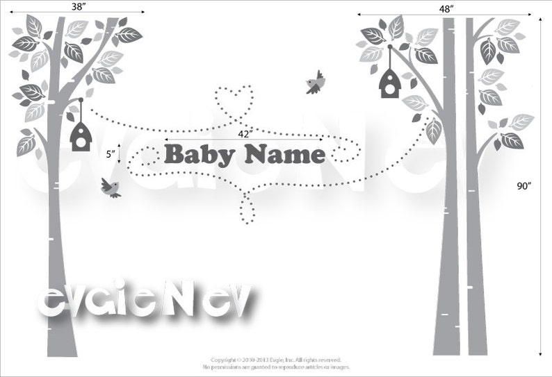 Children Wall Decal Wall Sticker  Custom Name Birch Trees image 4