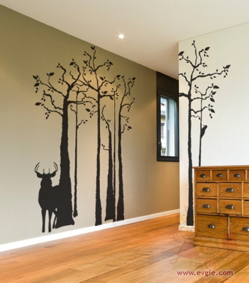 Deer Wall Decals Trees Wall Decals and Wall Sticker TRSD010 Etsy