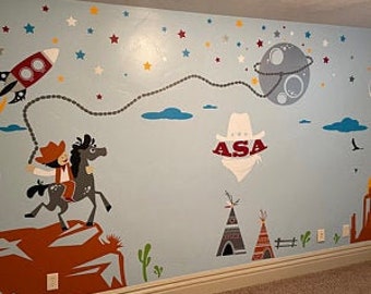 Western Wall Decals  - Space Rangers, Cowboys and Aliens - PLS020