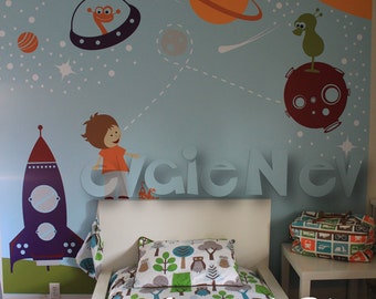 Kids Space Wall Decals with Space Walkers and Aliens - Wall Stickers for Kids and Planets Wall Decals - PLOS010R