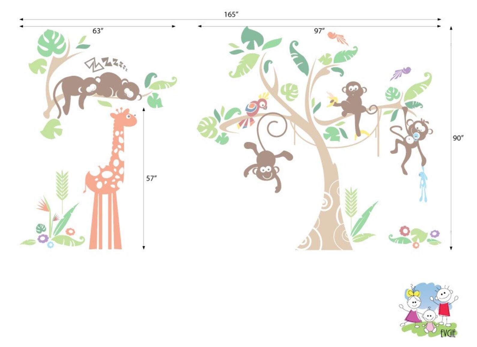 Jungle Wall Decals Nursery Wall Decals with Little Monkeys Etsy