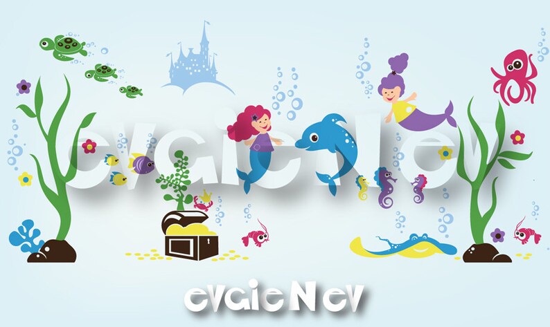 Under the Sea Nursery Wall Decals  Mermaids Underwater image 3