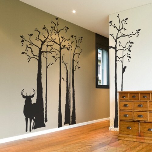 Deer Silhouette Wall Mural in the Forest Wall Decals With Etsy