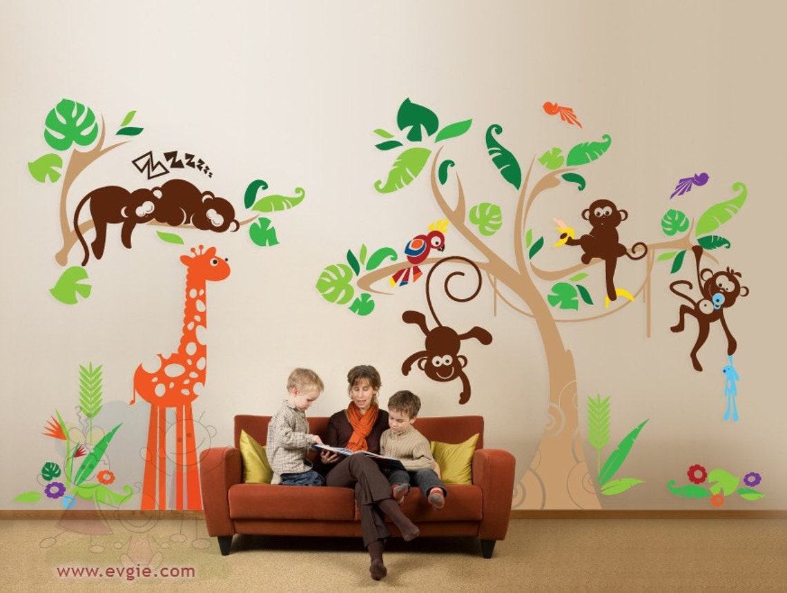 Jungle Wall Decals Nursery Wall Decals with Little Monkeys Etsy