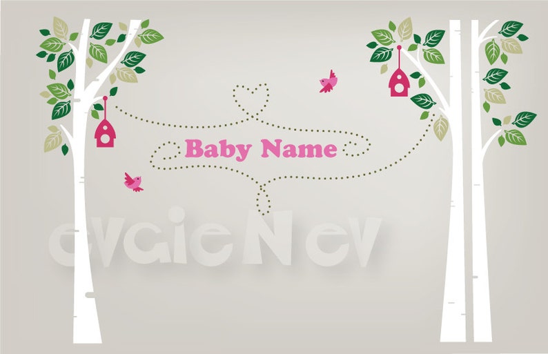Children Wall Decal Wall Sticker  Custom Name Birch Trees image 3