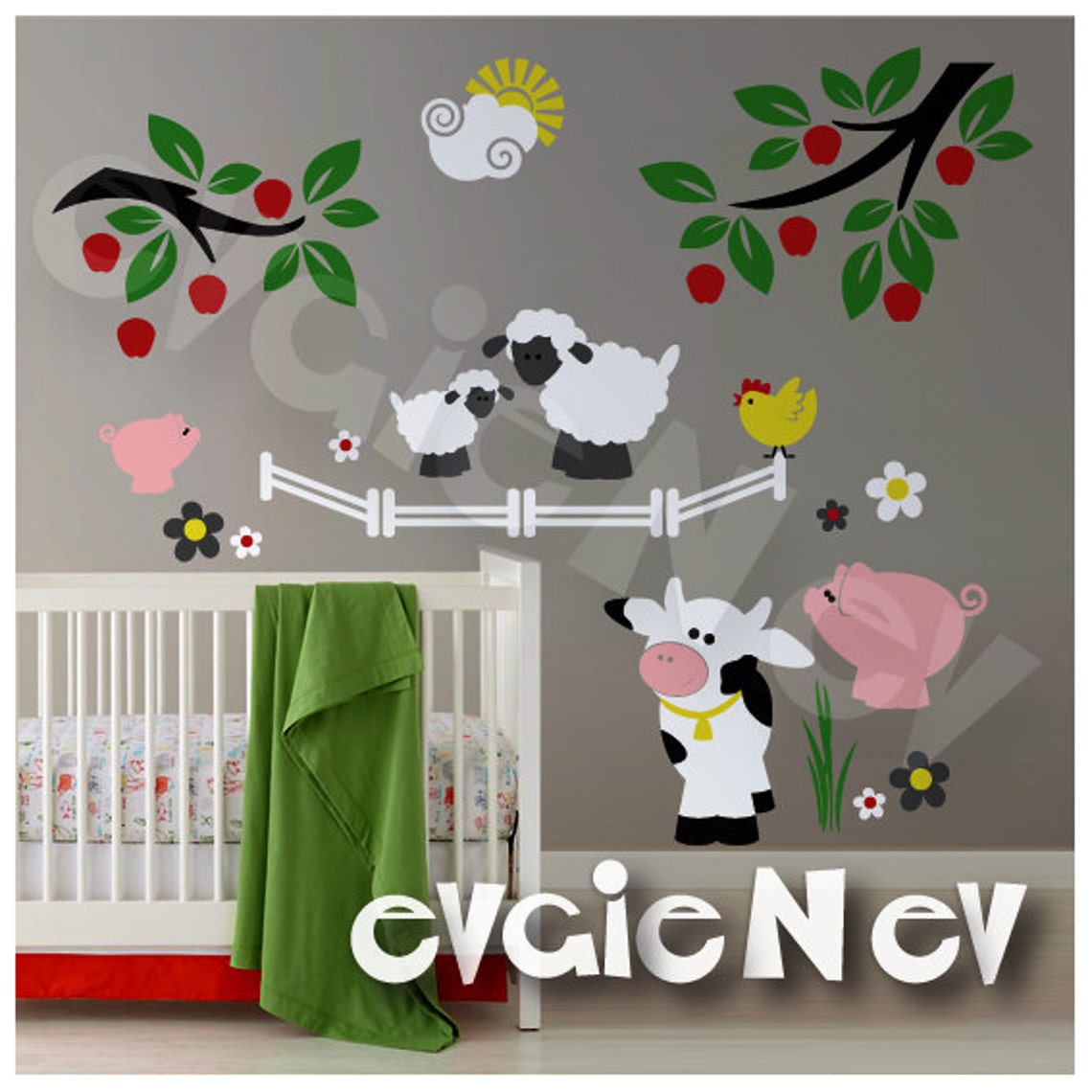 Farm Animals Wall Decals on the Farm Wall Stickers With Pig | Etsy