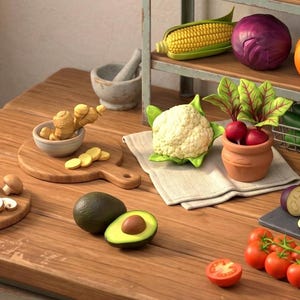 Vegetable STL Pack, 3D Printable Veggies, Miniature Kitchen Food Set, Dollhouse Food Models, Diorama Props, Blender Files