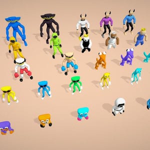 Rainbow Characters Pack | Cute Low Poly 3D Models | Blender + STL | Colorful Game Assets | Printable Kawaii Creatures & Figures