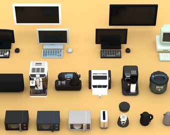 電子機器3DモデルパックSTL、ドールハウス、卓上、ジオラマ、3Dプリント用のミニチュア技術ガジェットとデバイス、Blenderファイル