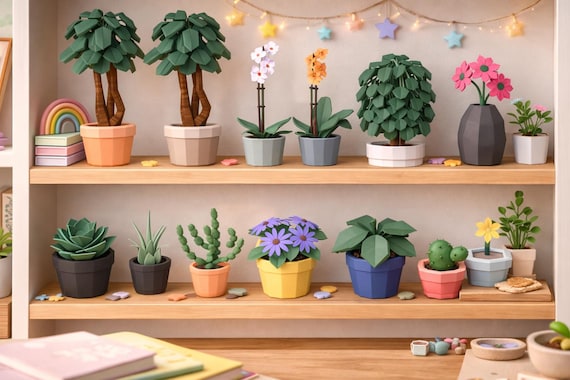 Potted Plant & Flower 3D Model Pack, Stylized Low Poly Indoor Plants, Printable STL, Blender Game Assets, Miniature Home Decor