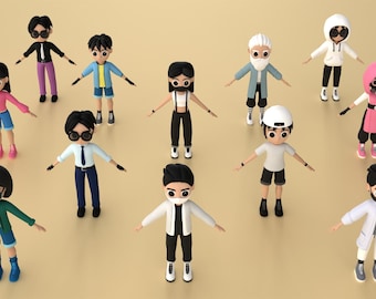 Cartoon Character 3D Model Pack STL & Blender Files, Stylized People Miniatures, Tabletop Game Figures, Printable Diorama STL Set