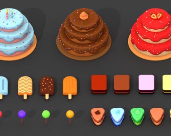Süßigkeiten 3D Model Pack | STL Dateien für den 3D Druck | Miniatur Süßigkeiten & Dessert Modelle | Bäckerei Essen Requisiten | Blender Zubehör