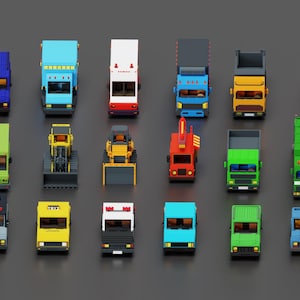 Vehicle STL Pack, 3D Printable Cars Trucks Bus, Low Poly Mini Vehicles, Tabletop Models, Diorama Assets, Blender Files