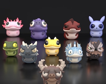 Fantasy Creature 3D Model Pack STL Obj Fbx Files, Cute Mini Monsters for RPG Tabletop, Printable Figures, Blender Game Assets