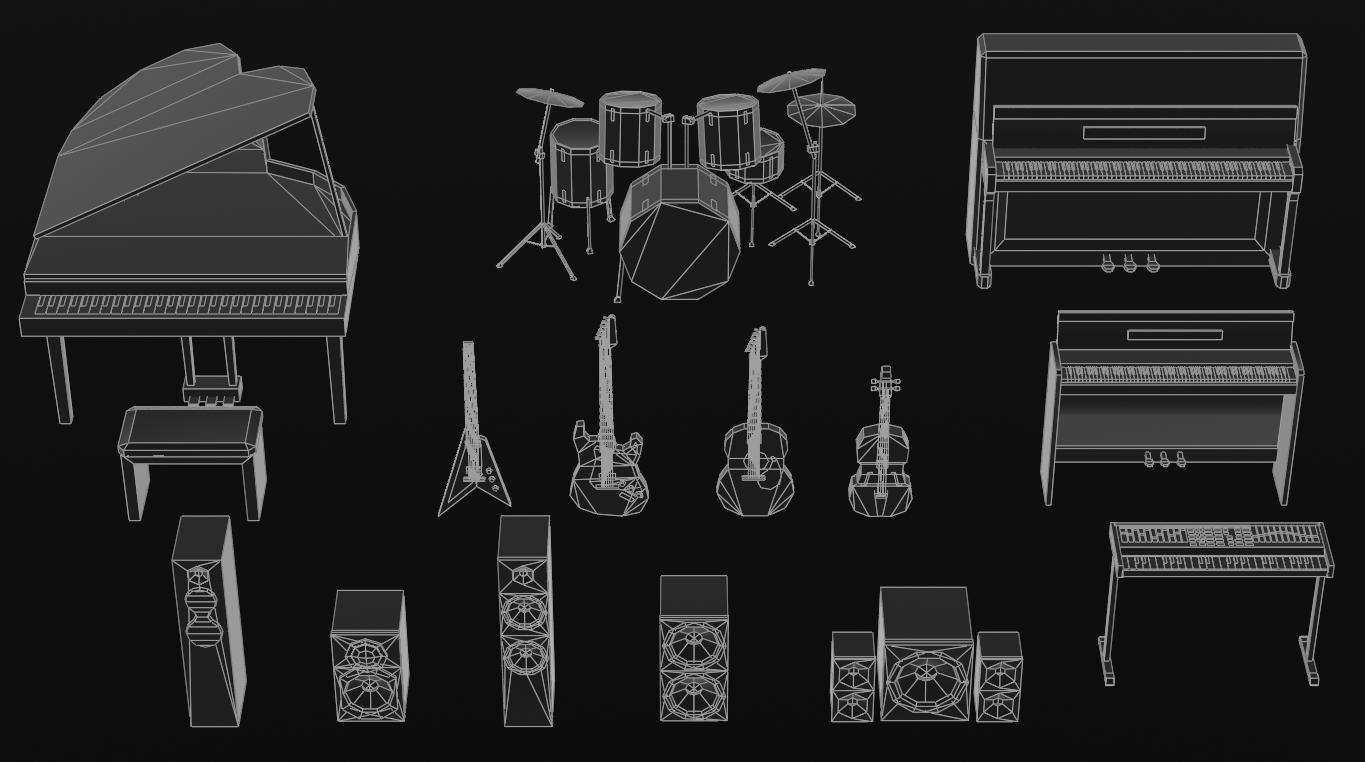 Musical Instruments STL Pack, 3D Printable Piano Guitar Drum Set