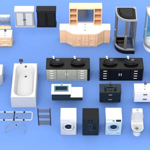 Bathroom 3D Model Pack | STL Files for 3D Printing | Miniature Bathroom Furniture | Dollhouse Decor Set | Blender Interior Assets
