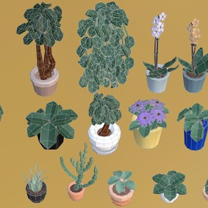 Potted Plant & Flower 3D Model Pack, Stylized Low Poly Indoor Plants, Printable STL, Blender Game Assets, Miniature Home Decor image 6
