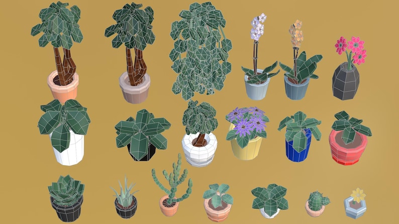 Potted Plant & Flower 3D Model Pack, Stylized Low Poly Indoor Plants, Printable STL, Blender Game Assets, Miniature Home Decor image 6