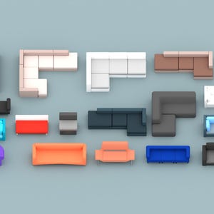 Modelo 3D de sofá STL, sofá miniatura para casa de muñecas, muebles imprimibles para la decoración de la sala de estar, modelo de sofá para Blender