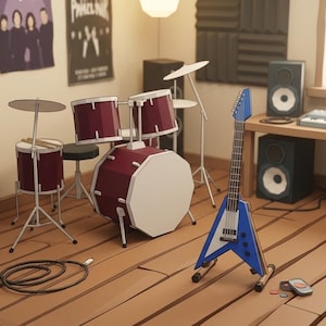Musical Instruments STL Pack, 3D Printable Piano Guitar Drum Set, Miniature Music Models, Diorama Props, Blender Files