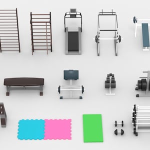 Gym Equipment STL Pack, 3D Printable Fitness Gear, Miniature Workout Machines, Diorama Props, Home Gym Models, Blender Files