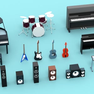 Musical Instruments STL Pack, 3D Printable Piano Guitar Drum Set ...