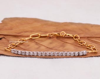 Bracciale con diamanti rotondi da 2,50 mm, metà tennis e metà graffetta, catena a maglie in oro 14 carati, bracciale con diamanti creati in laboratorio, regalo per mamma/moglie, regalo di compleanno