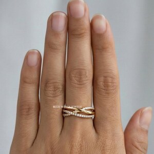 Crossover Round Moissanite Diamond Wedding Ring, 14K Solid Gold Criss Cross Overlapping Engagement Ring, Ring For Women Half Eternity Band image 5
