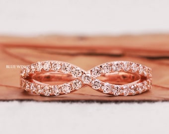 Criss Cross Lab Zuchtdiamant Band Runder Schnitt Crossover Ehering 14k Rosegold X Ring Zierliche Tägliche Abnutzung Stapelbar Jubiläumsgeschenke