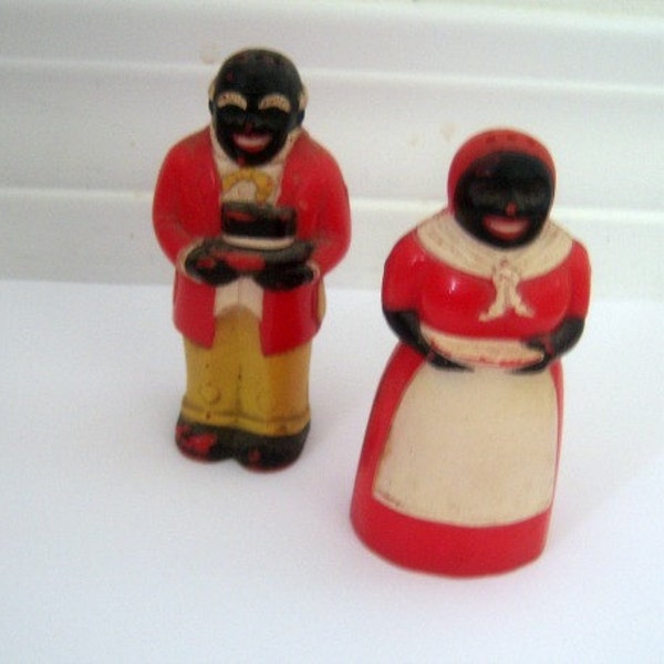 Vintage Little Mose and Aunt Jemima Plastic Figurines Americana Red Black Help