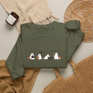 Embroidered Ghost Sweatshirt, Cute Halloween Ghost Crewneck, Small Chest Embroidery Pumpkin Ghost Sweater, Cozy Fall Spooky Pullover