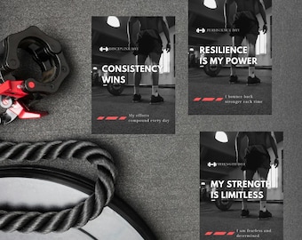 48 Gym-Themed Empowering Affirmation Cards + Bonus Mobile Wallpaper | Fitness Motivation | Digital Download