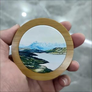 Bamboo Tea Coaster with Landscape Art | Handmade Cup Mat | Natural Tea Tray