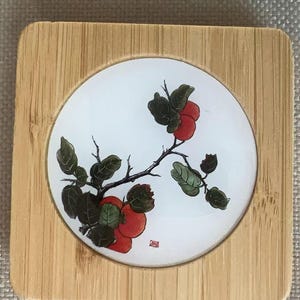 Bamboo Tea Coaster with Chinese Art | Handmade Wood Drink Mat | Traditional Style Cup Holder | Heat Resistant Table Decor