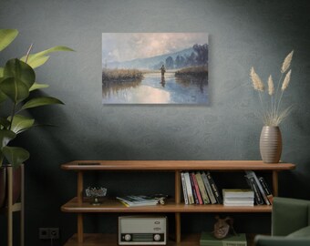 Tranquil River Landscape Canvas Art: Rustic Nature Wall Decor