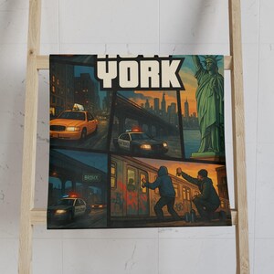 Retro New York City Hand Towel: Urban Art Bathroom Decor