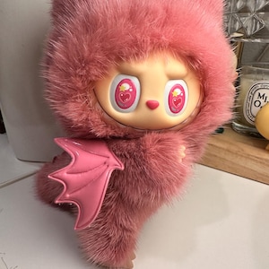 OOAK modified Labubu/ Zimomo Figure - Genuine Mink Fur & hand-stitched lamb skin Tail