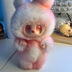 OOAK modified Labubu/ Zimomo Figure - Genuine Mink Fur & hand-stitched lamb skin Tail