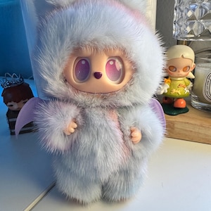 OOAK modified Labubu/ Zimomo Figure - Genuine Mink Fur & hand-stitched lamb skin Tail