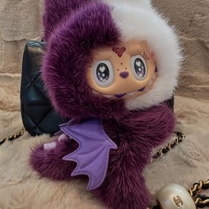 OOAK modified Labubu/ Zimomo Figure - Genuine Mink Fur & hand-stitched lamb skin Tail