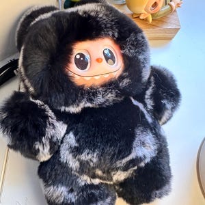 SOLD display only OOAK modified Labubu Figure - Genuine Rex Rabbit Fur bag hanger doll