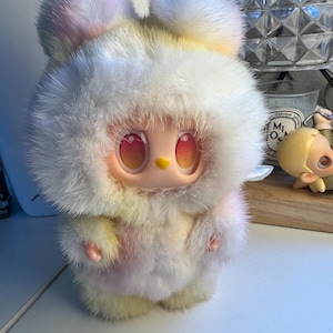 OOAK modified Labubu/ Zimomo Figure - Genuine Mink Fur & hand-stitched lamb skin Tail