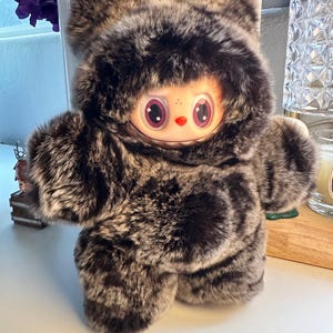OOAK modified Labubu Figure - Genuine Rex Rabbit Fur bag hanger doll
