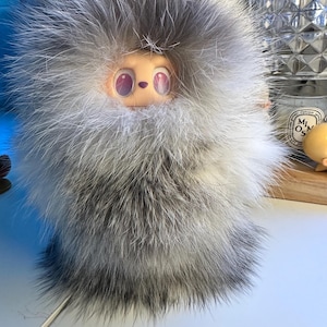 OOAK modified Labubu Figure - Genuine Fox Fur