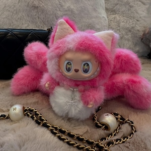 OOAK modified Labubu/ Zimomo Figure - Luxury Nine-tailed Fox pink