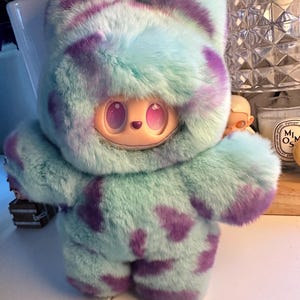 OOAK modified Labubu Figure - Genuine Rex Rabbit Fur bag hanger doll