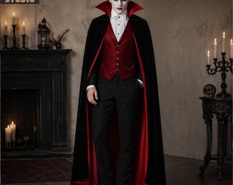 Dracula Vampire Cape Cloak Gothic Halloween Costume Victorian Velvet Cape